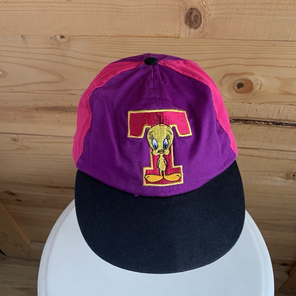 VTG 1993 Looney Tunes Tweety Bird Kids Stretch Hat Girls Pink Purple Embroidered